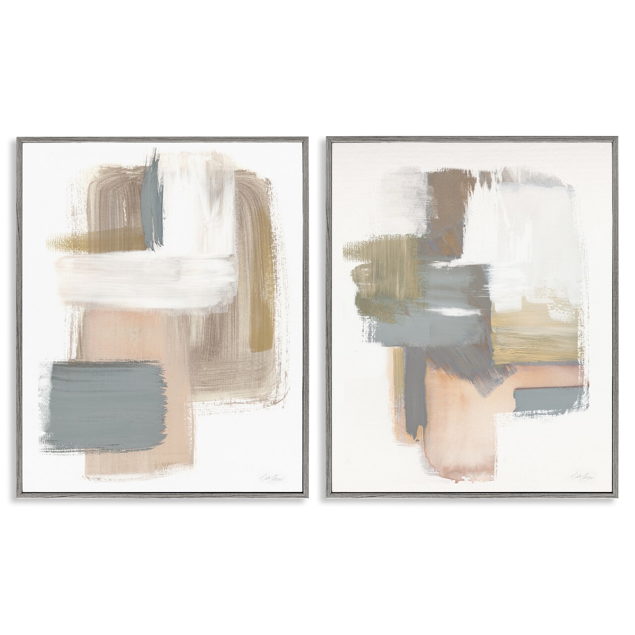 Stupell Industries Abstract Beige Brush Stroked Neutrals 2 pc Framed Giclee Wall Art Set Design by Stella Chang